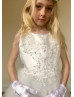 Beaded Ivory Lace Tulle Ankle Length Flower Girl Dress Beaded Ivory Lace Tulle Ankle Length Flower Girl Dress